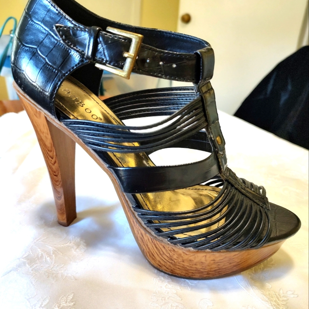Bamboo black gladiator spike heal shoes women's 7.5 #96 - Picture 2 of 3
